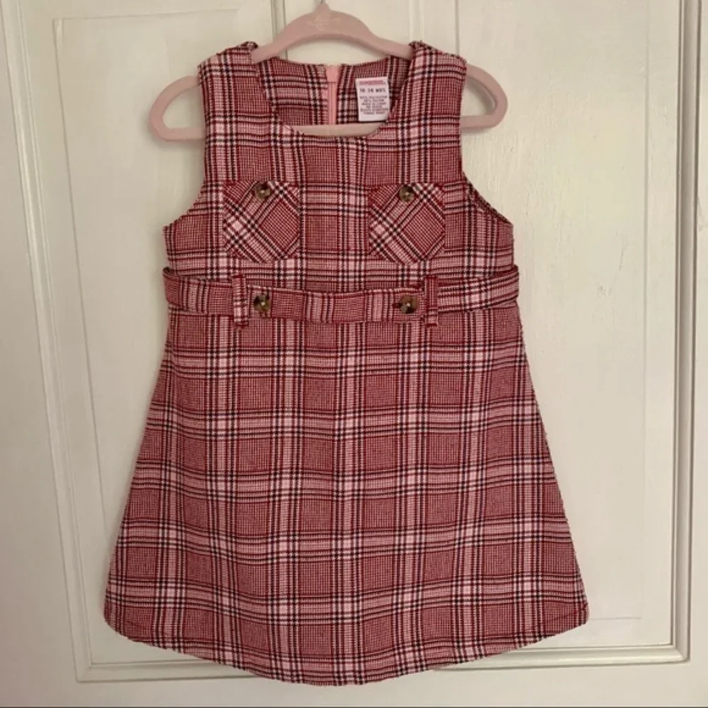 NFS. Gymboree Classic dark red and navy plaid jumper dress size 18-24 months